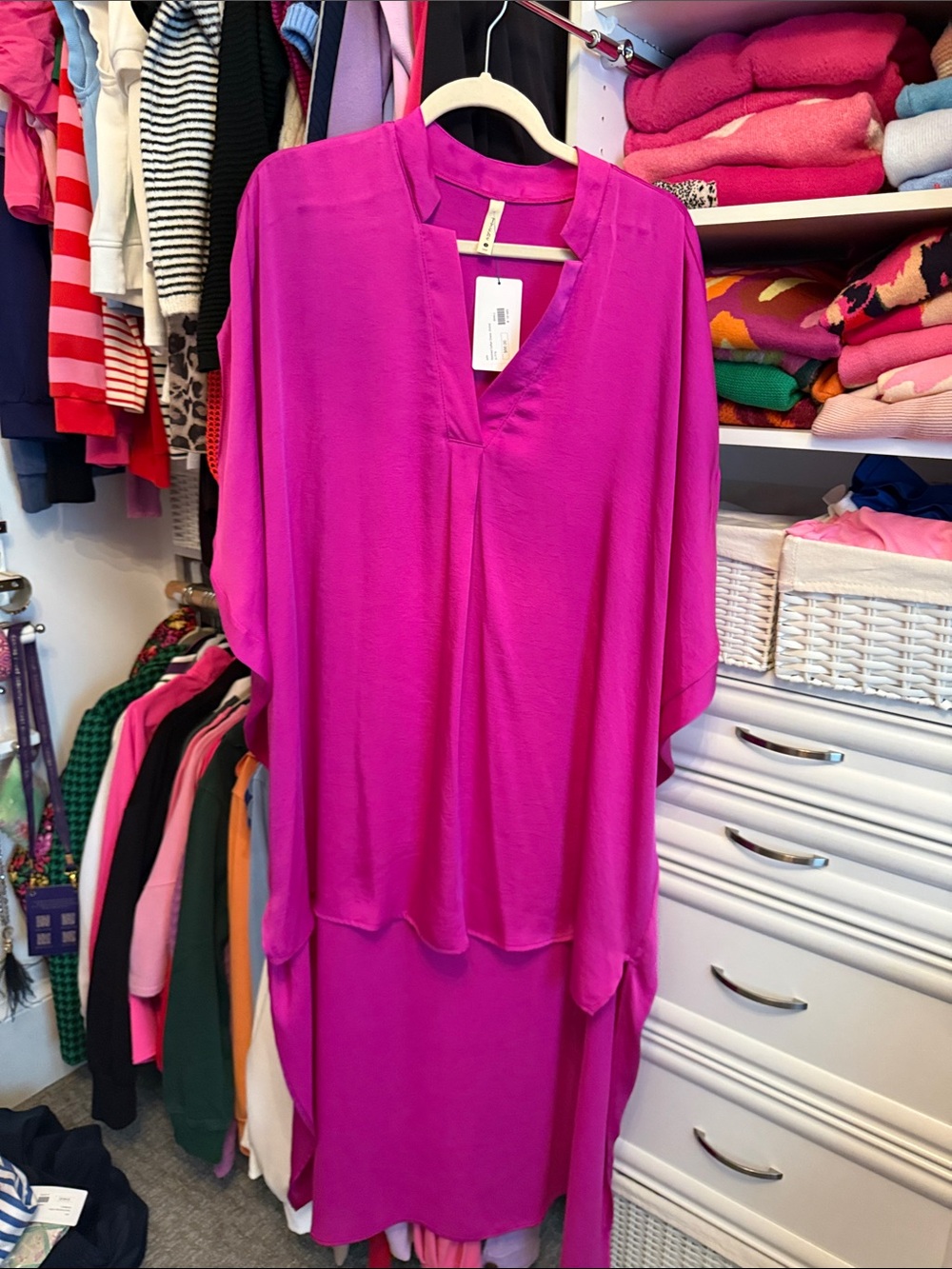 Tyche Fuchsia Split V-Neck Tunic